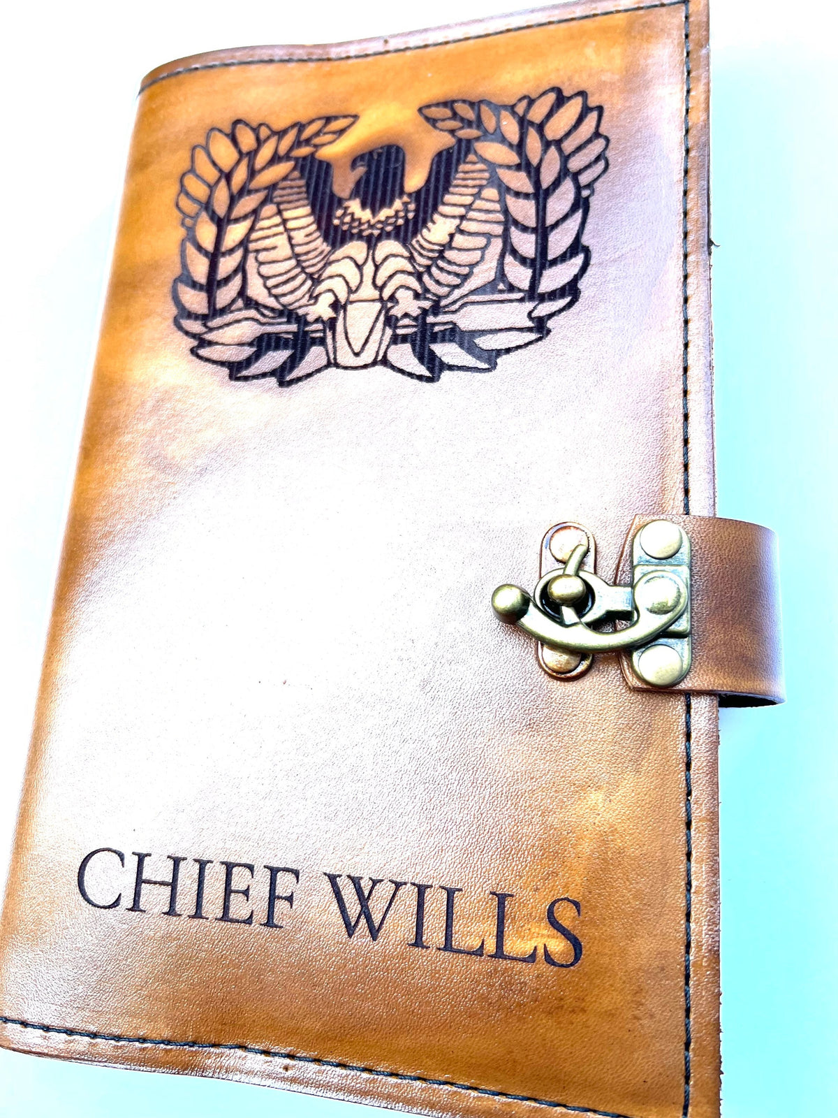 U.S. Army Warrant Officer Eagle Rising Leather Green Book Cover | Personalized Military Notebook