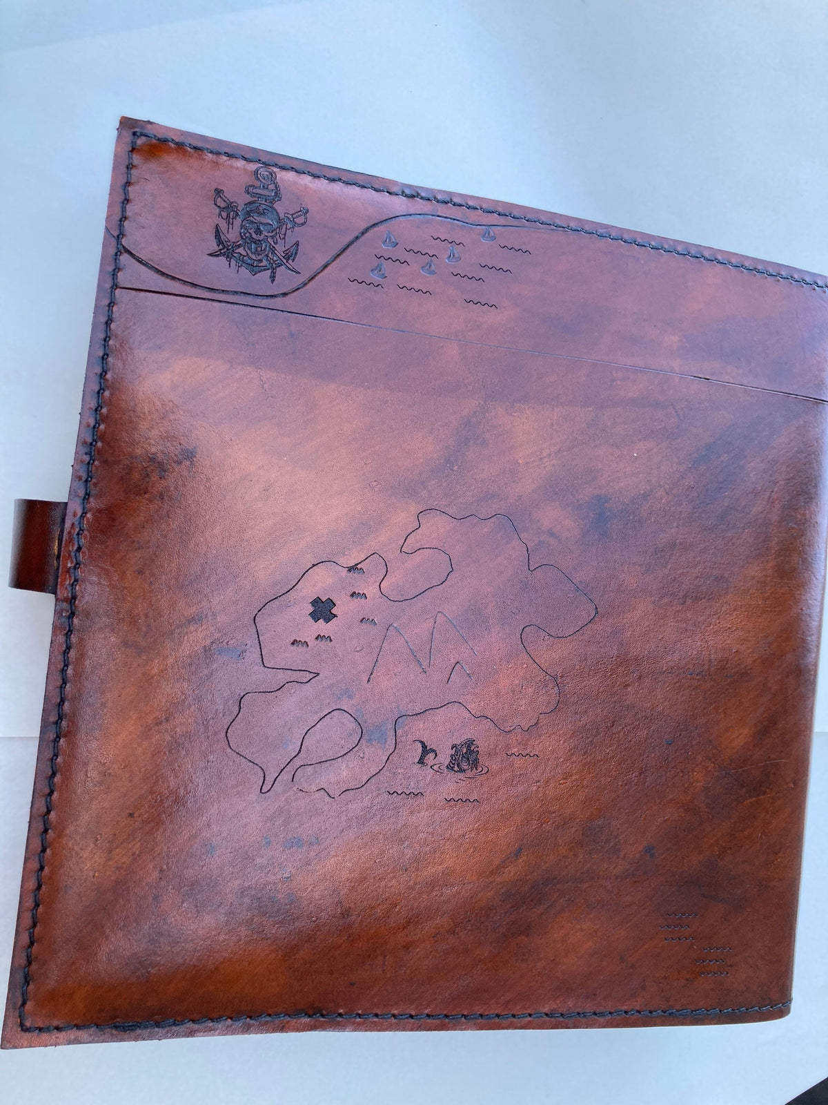 USCG Chief Pirate Map Charge Book | Personalized Leather Coast Guard Chief Charge Book