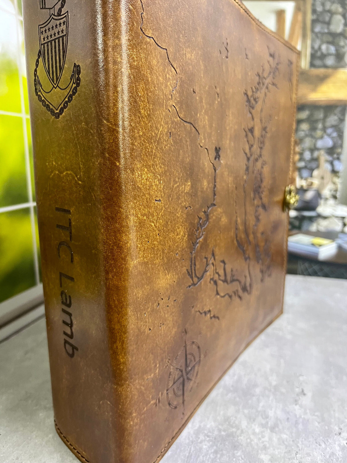 Personalized USCG Chief Charge Book | Custom Location Map Leather Charge Book