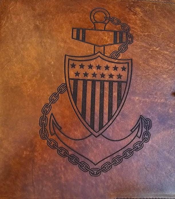 Personalized Leather USCG Chief Charge Book, Anchor Design, 3 Ring Binder Cover