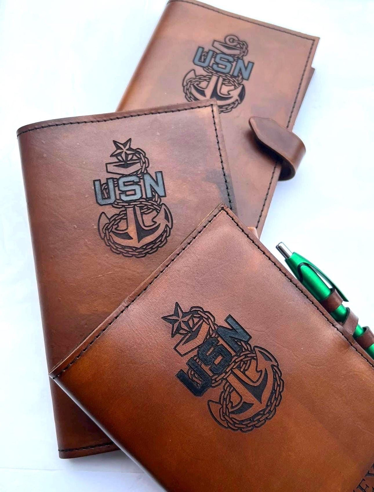 U.S. Navy Chief Petty Officer Leather Green Book Cover | Personalized USN Chief Notebook Cover