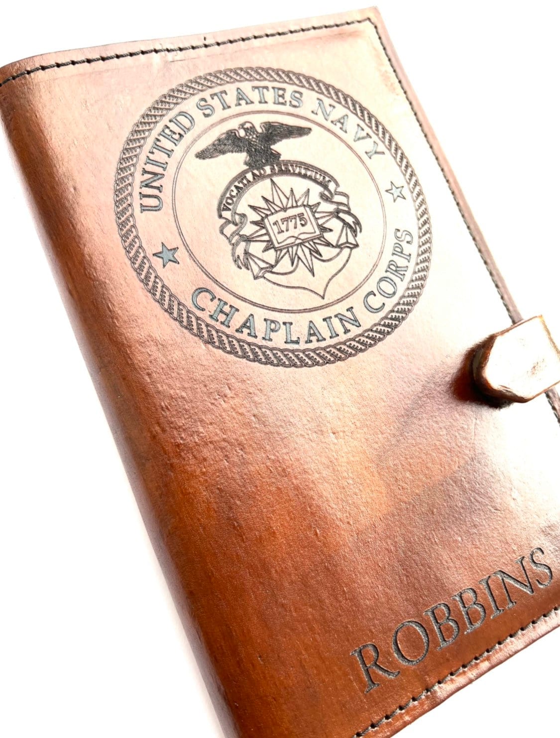 U.S. Navy Chaplain Corps Leather Book Cover | Personalized Military Green Book Cover