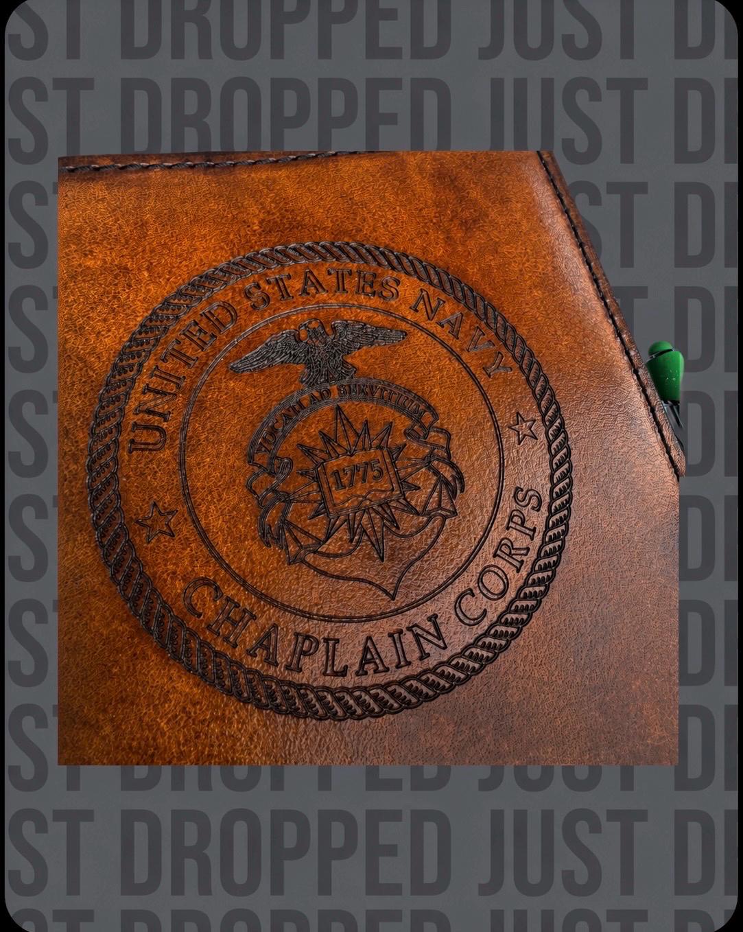 U.S. Navy Chaplain Corps Leather Book Cover | Personalized Military Green Book Cover