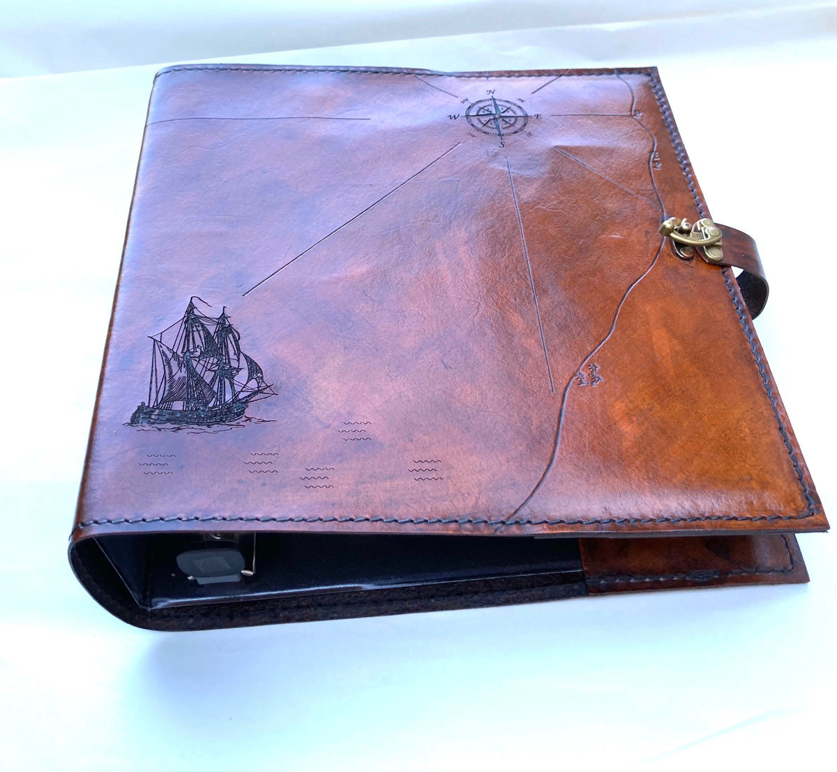USCG Chief Pirate Map Charge Book | Personalized Leather Coast Guard Chief Charge Book