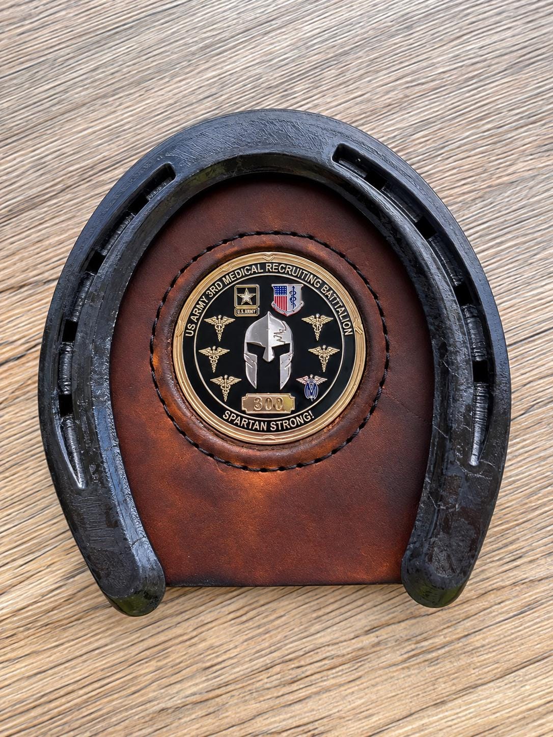 Military Challenge Coin Display Coaster | Leather Horseshoe Coaster | Veteran Gift | Military Retirement Gift | Coin Holder