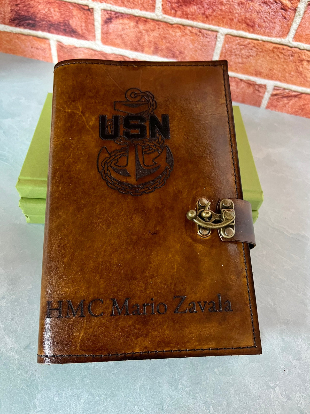 U.S. Navy Chief Petty Officer Leather Green Book Cover | Personalized USN Chief Notebook Cover