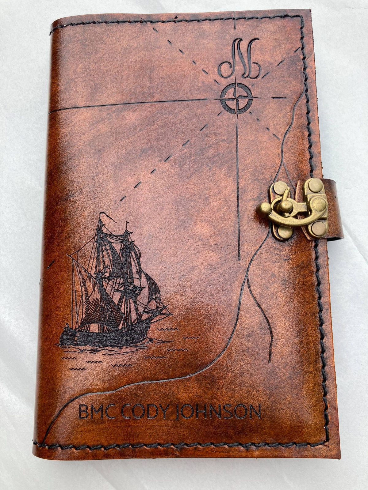 Pirate Map Leather Book Cover | Personalized Nautical Journal | Custom Military Green Book Cover
