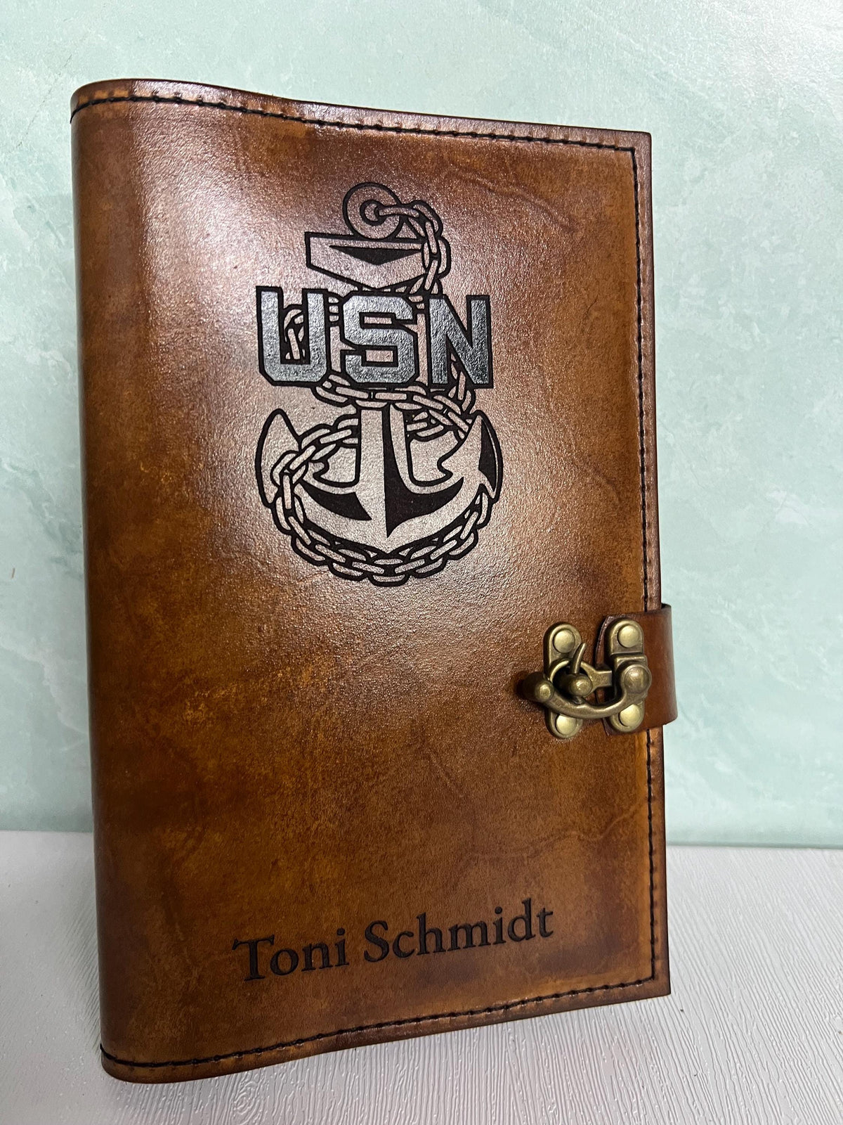 U.S. Navy Chief Petty Officer Leather Green Book Cover | Personalized USN Chief Notebook Cover