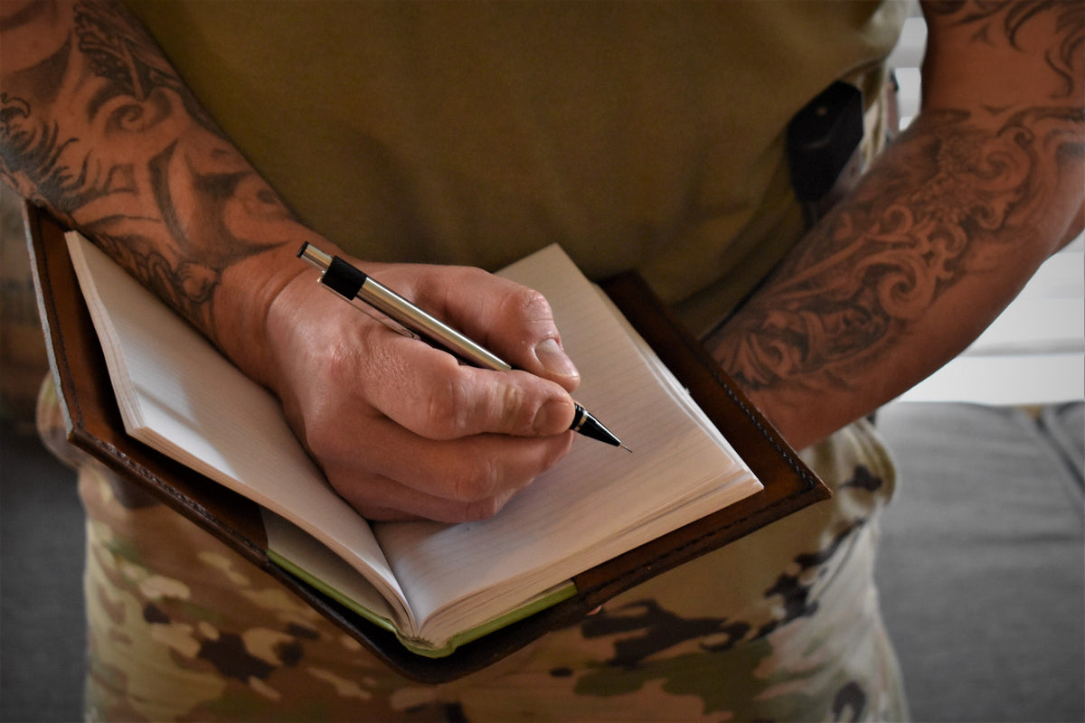 U.S. Army Military Police Crossed Pistols Leather Green Book Cover | Personalized MP Notebook Cover