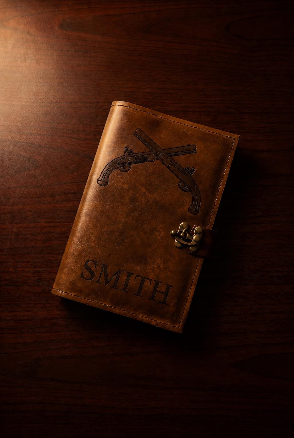 U.S. Army Military Police Crossed Pistols Leather Green Book Cover | Personalized MP Notebook Cover