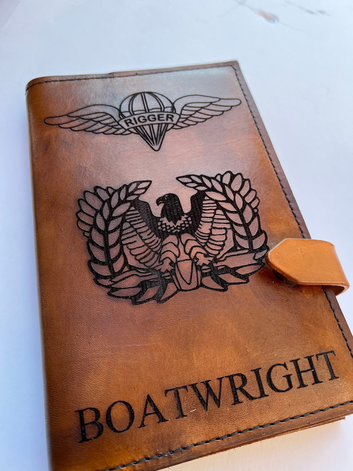 U.S. Army Warrant Officer Eagle Rising Leather Green Book Cover | Personalized Military Notebook