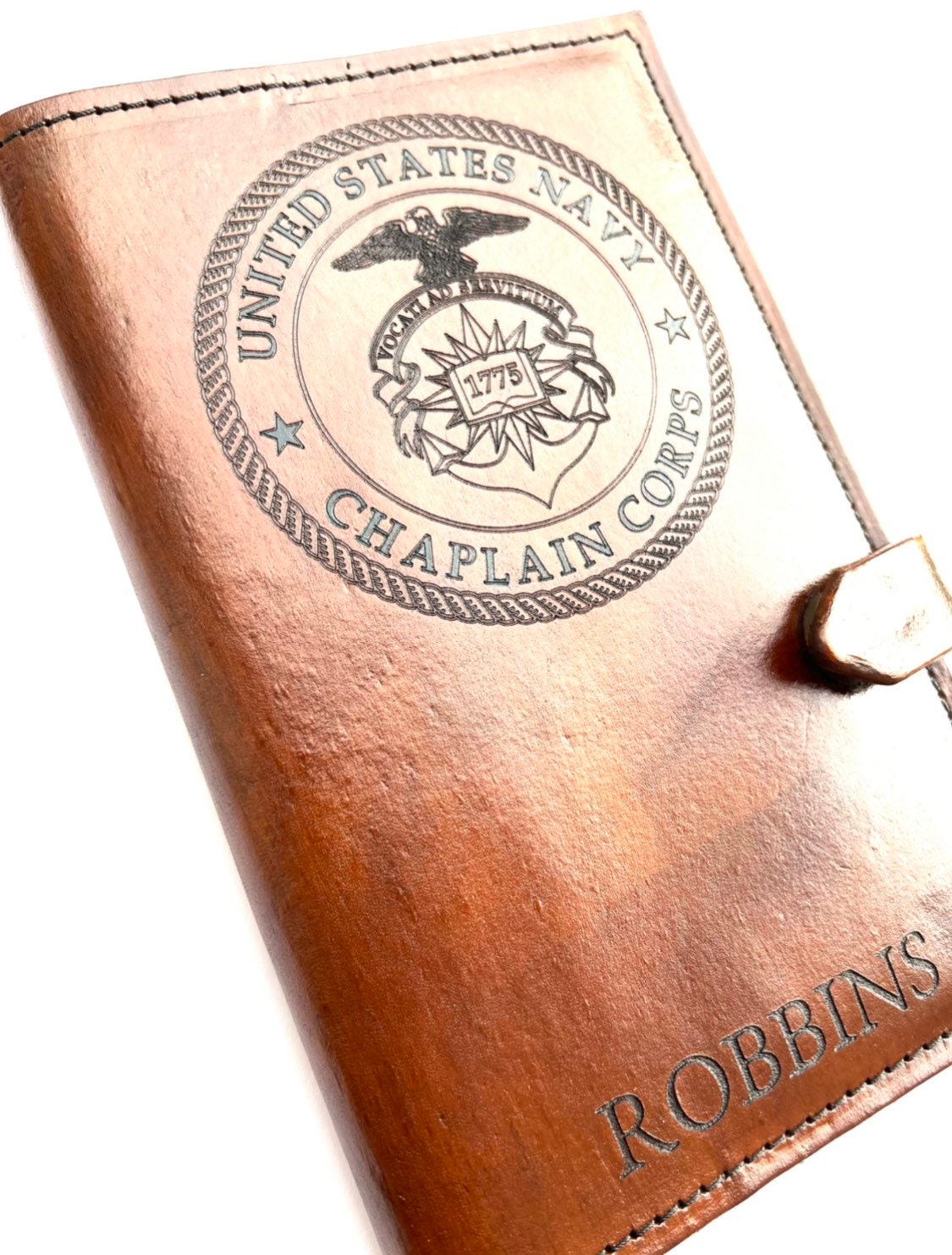 U.S. Navy Chaplain Corps Leather Book Cover | Personalized Military Green Book Cover