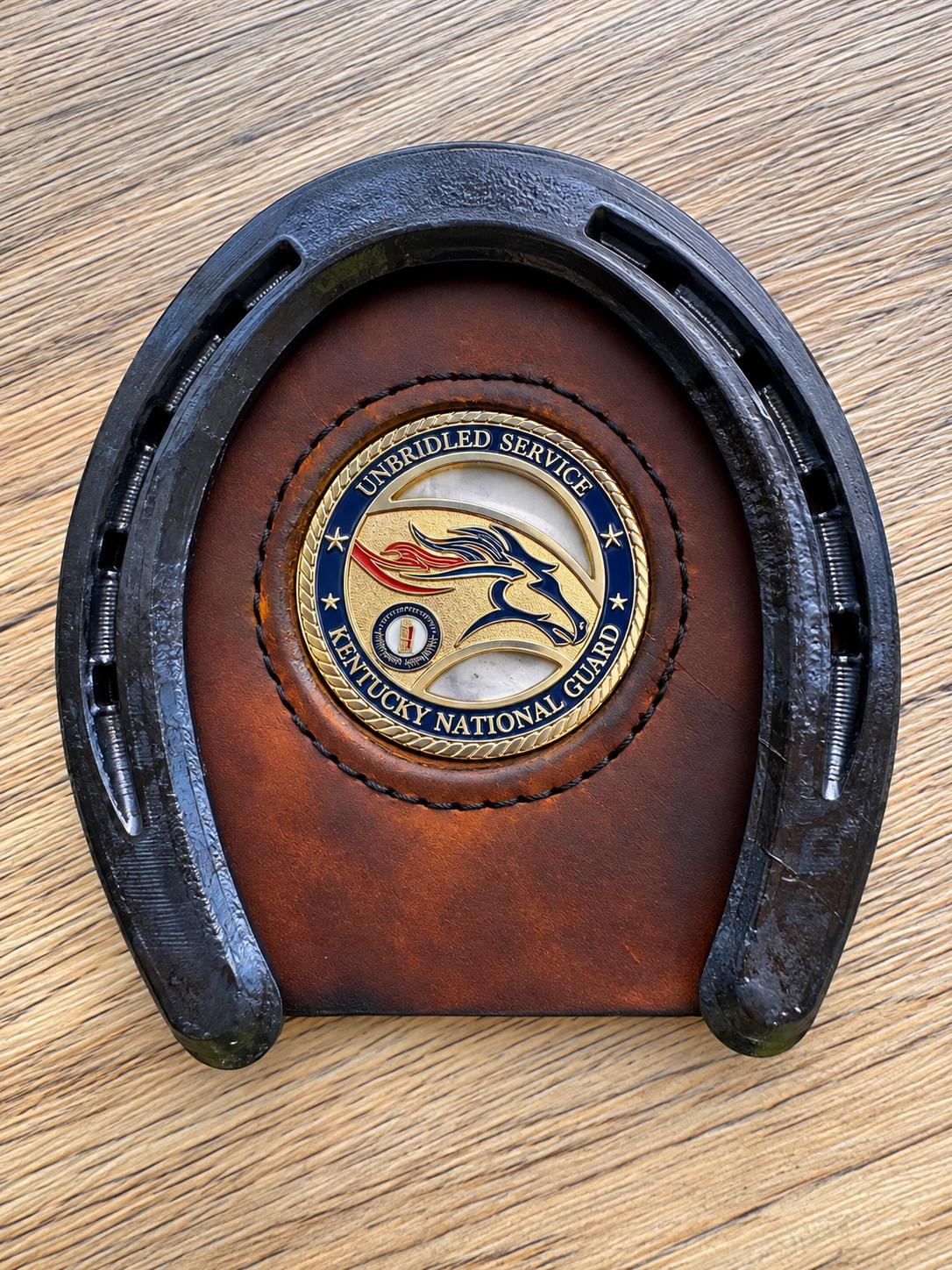 Military Challenge Coin Display Coaster | Leather Horseshoe Coaster | Veteran Gift | Military Retirement Gift | Coin Holder