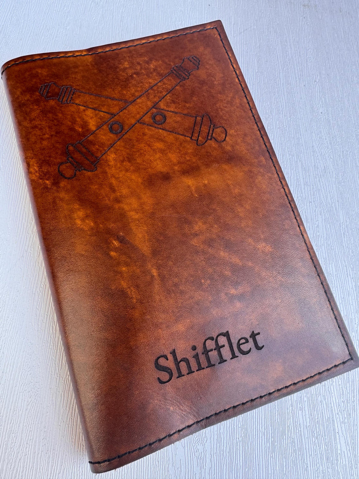 U.S. Army Field Artillery Crossed Cannons Leather Green Book Cover | Personalized Military Notebook Cover