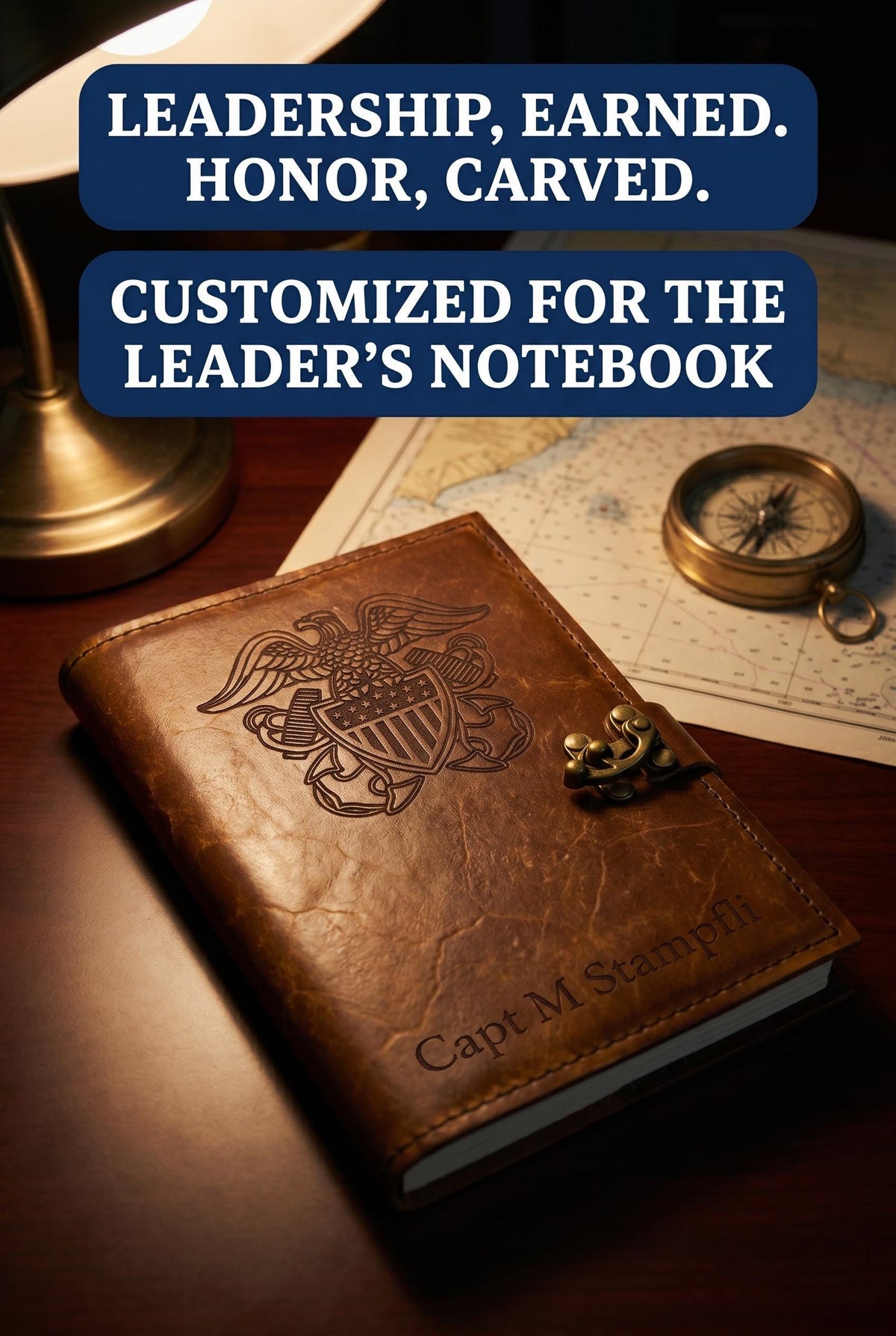U.S. Navy Officer Leather Green Book Cover | Personalized USN Officer Notebook Cover