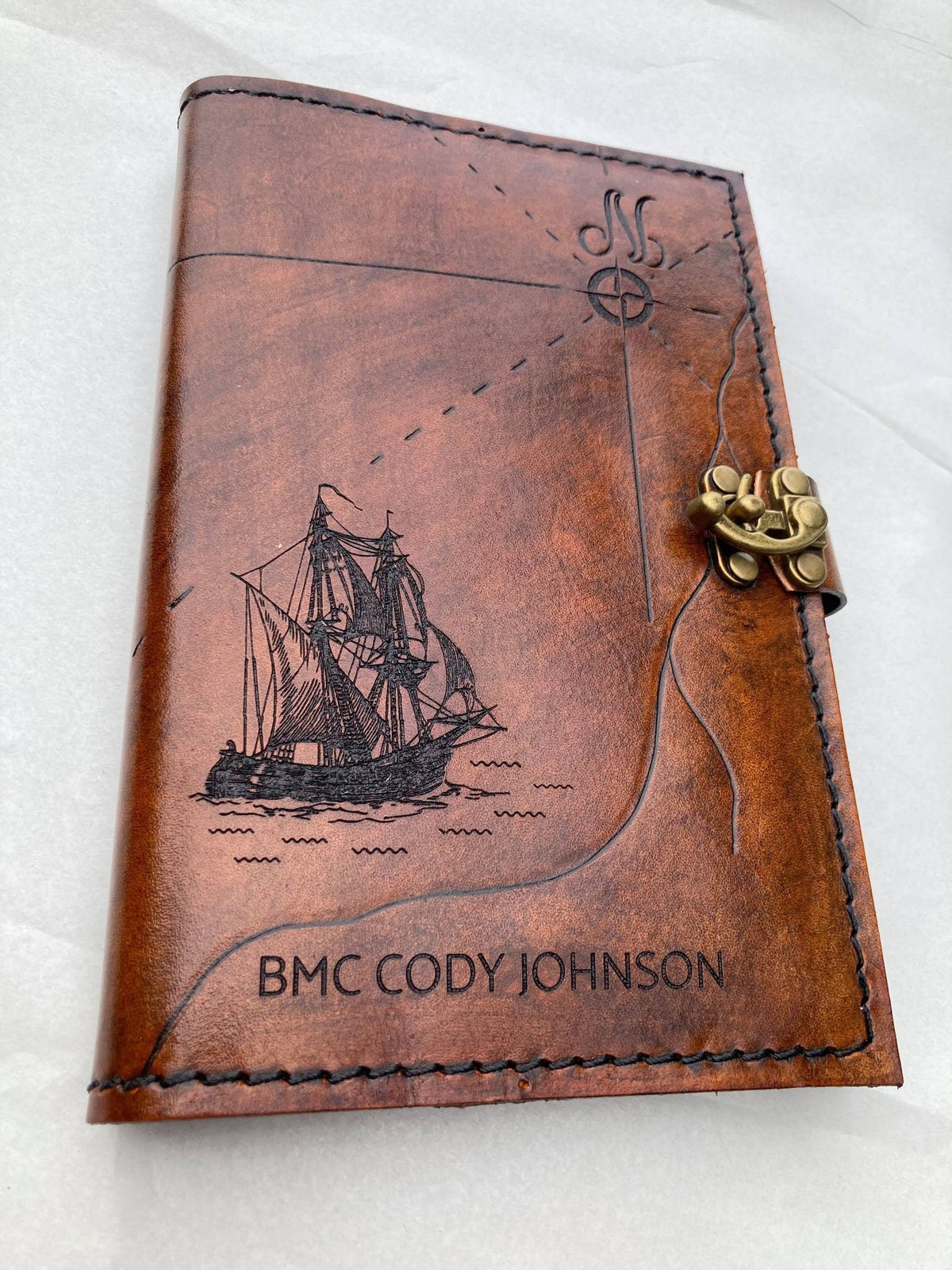 Pirate Map Leather Book Cover | Personalized Nautical Journal | Custom Military Green Book Cover